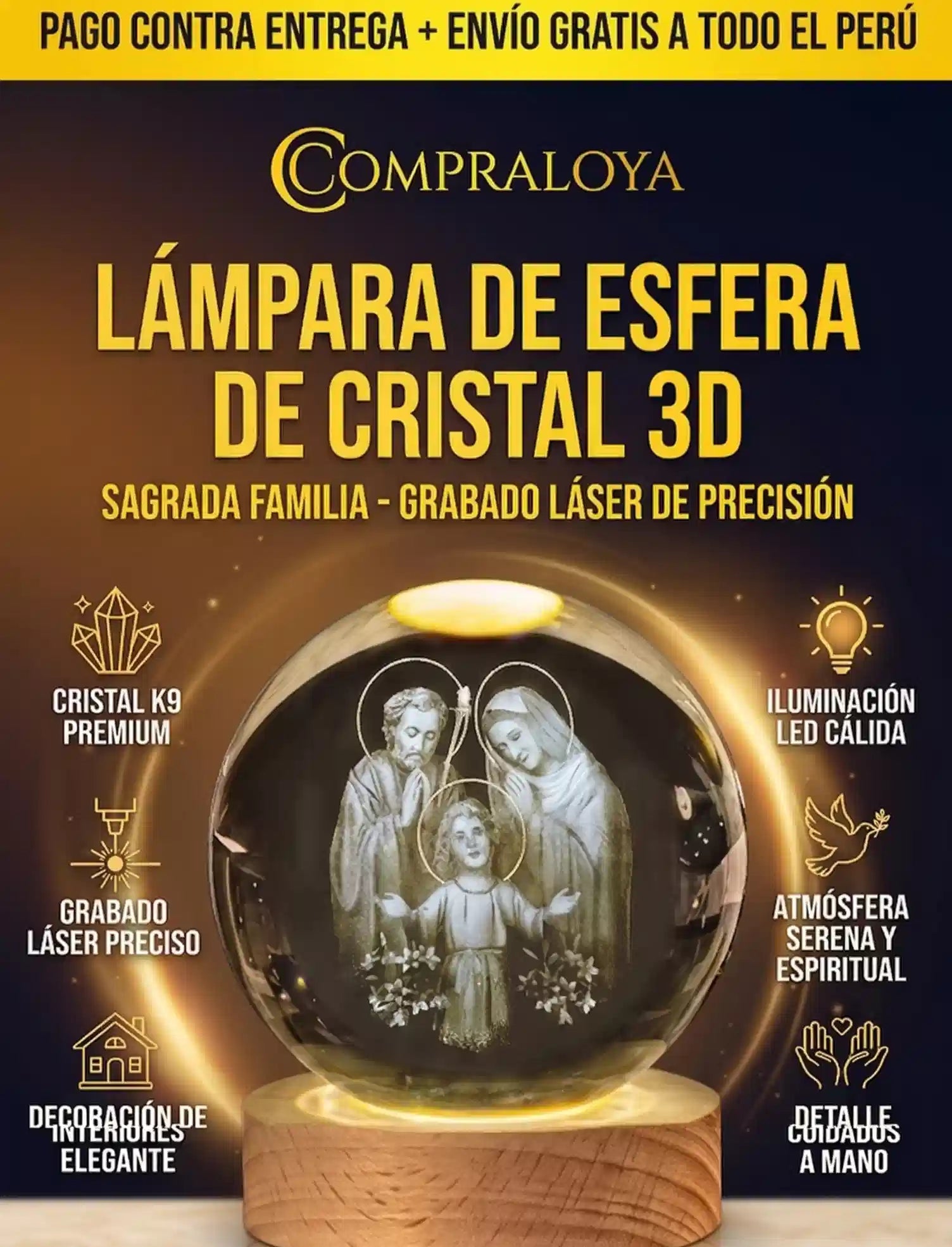 Lampara de esfera de cristal 3D
