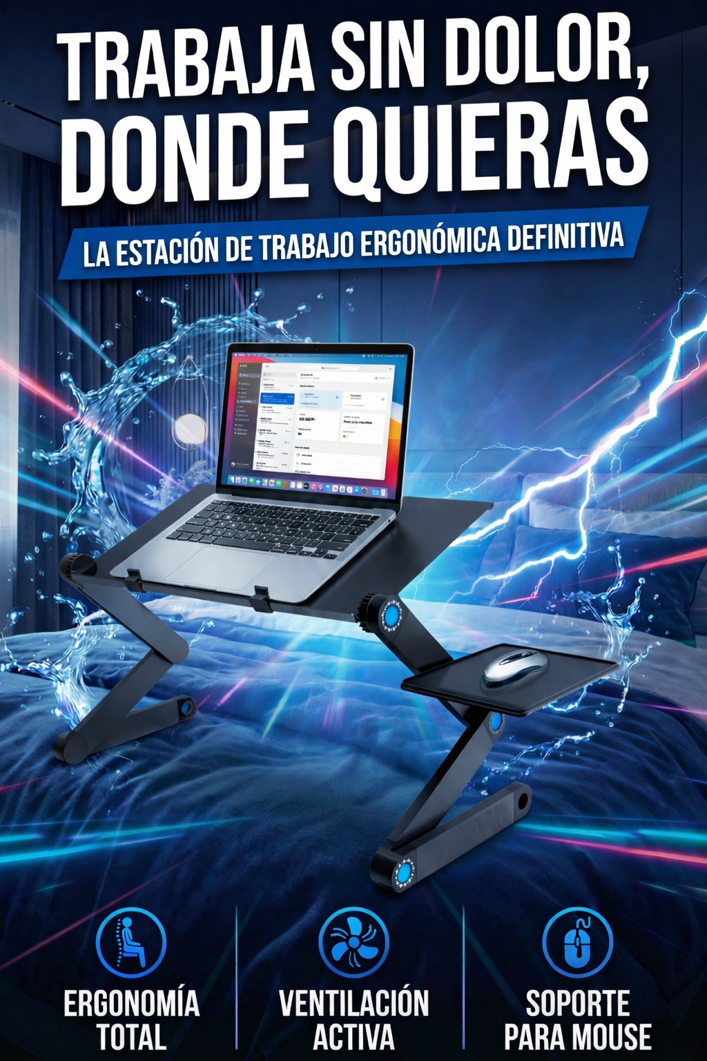 Mesa Portátil Multifuncional para Laptop y Mouse con 2 Ventiladores.